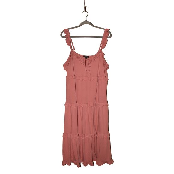 J.CREW $128 Sleeveless Ruffle Tiered Knit Keyhole Maxi Dress Rose‎ Pink XL - Picture 1 of 3